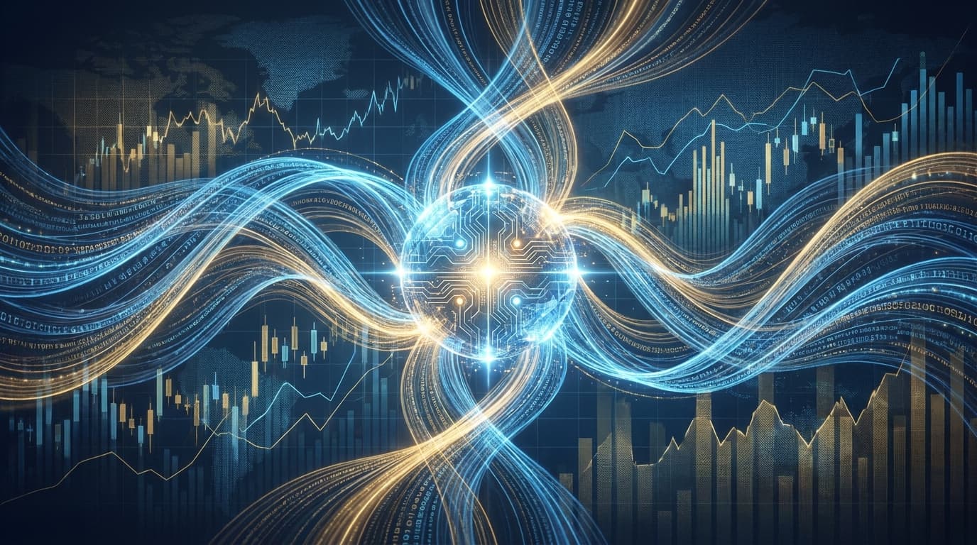 Abstract visualization of a modern data architecture, representing NASDAQ's use of dbt and Databricks.