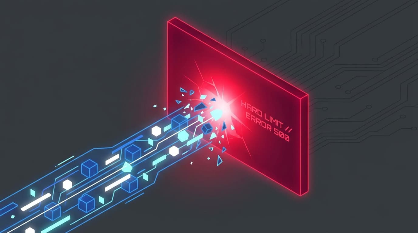 Abstract image of a digital process hitting a size limit barrier.