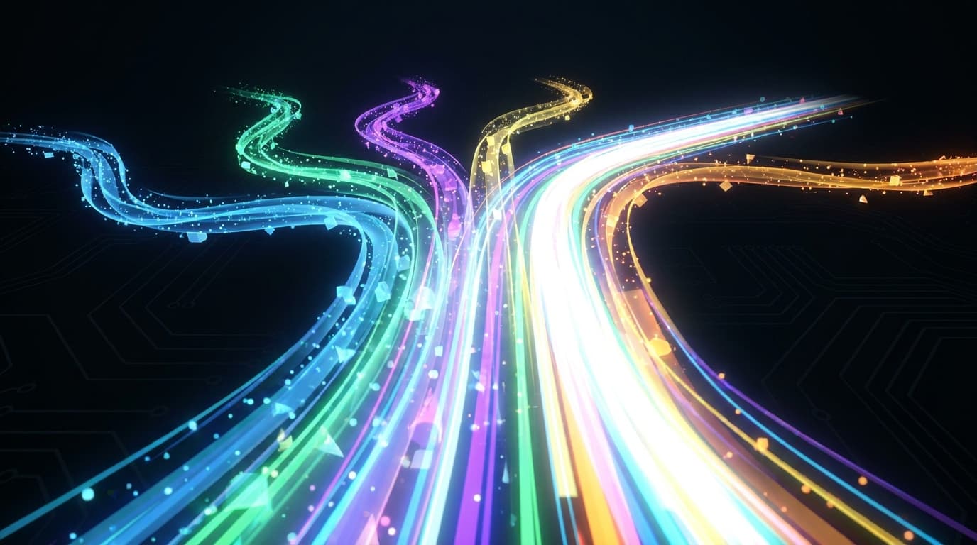 Abstract representation of siloed data streams merging into a single unified data platform.