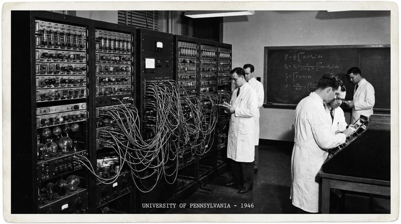Vintage photograph of early computer hardware at the University of Manchester.