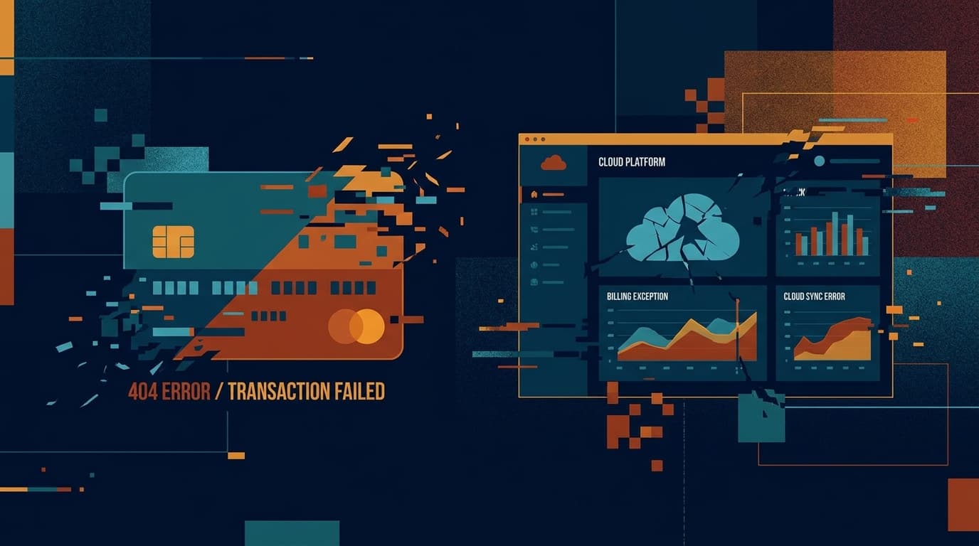 Abstract image of a digital dashboard showing a billing error, symbolizing a problem with Netlify's credit system.
