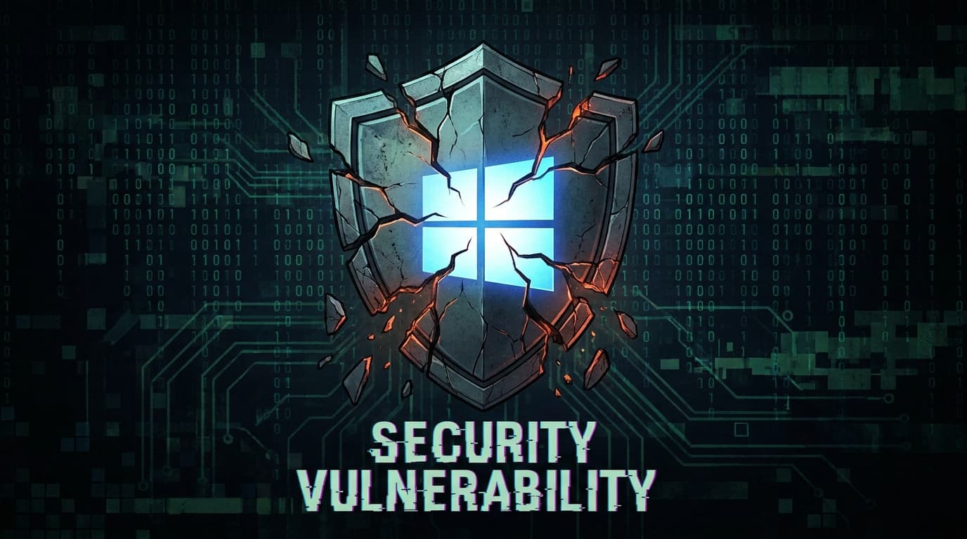 Illustration of a cracked Windows security shield, symbolizing the MiniPlasma zero-day vulnerability.