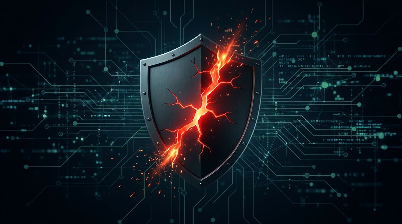 Abstract image representing a critical security vulnerability in a digital network.