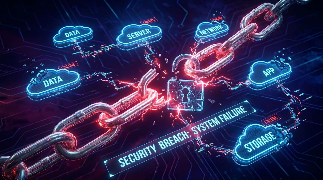 Illustration of a single compromised identity leading to a widespread cloud security breach.