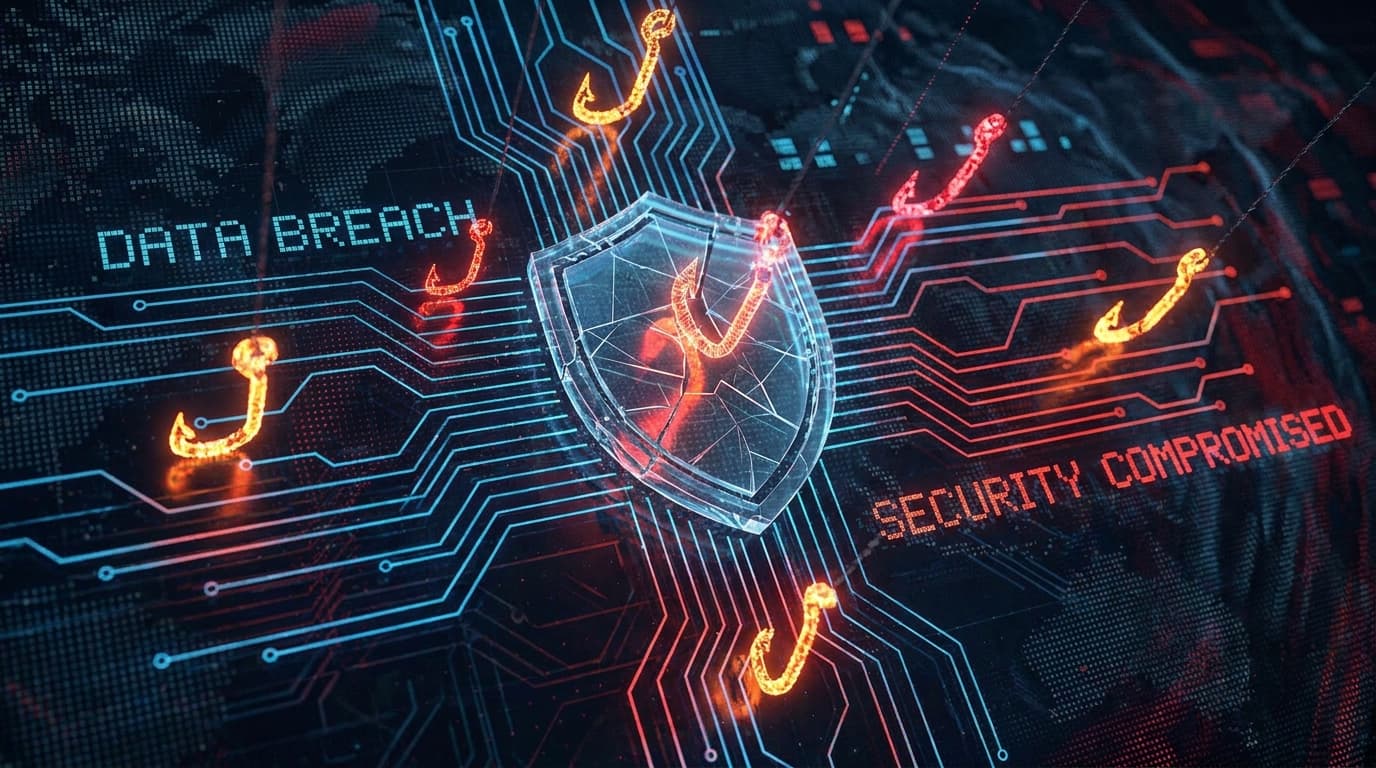 A conceptual image representing a phishing attack bypassing multi-factor authentication security measures.