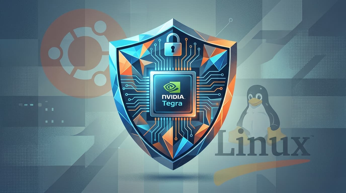 Abstract image of a secure shield protecting an NVIDIA Tegra chip, symbolizing the Ubuntu Linux kernel security patch.