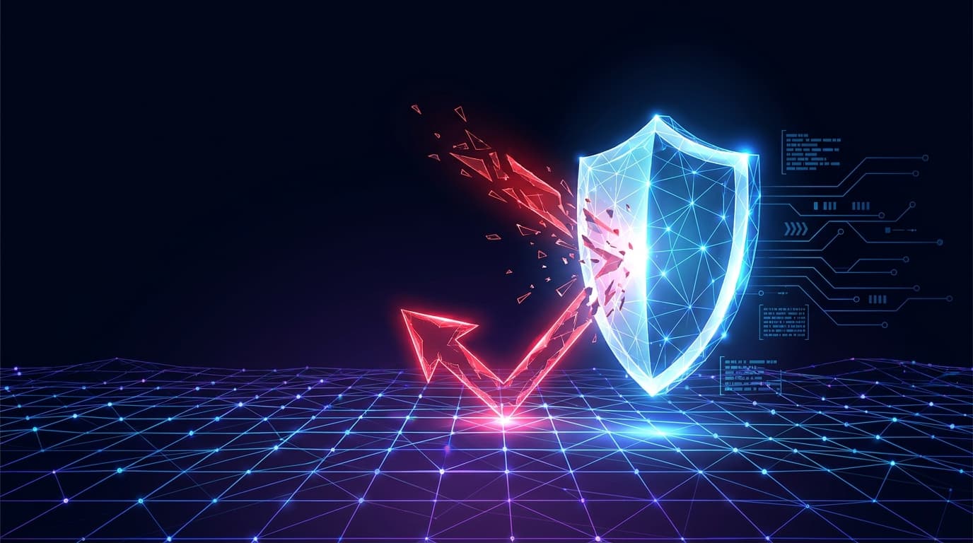 A conceptual image representing early phishing detection protecting a business network from an incoming cyber threat.