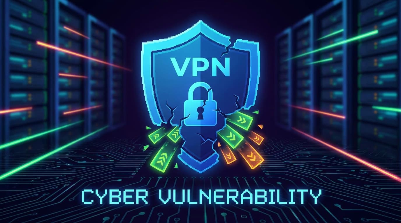 Illustration of a broken digital shield, symbolizing a security vulnerability in a VPN service.