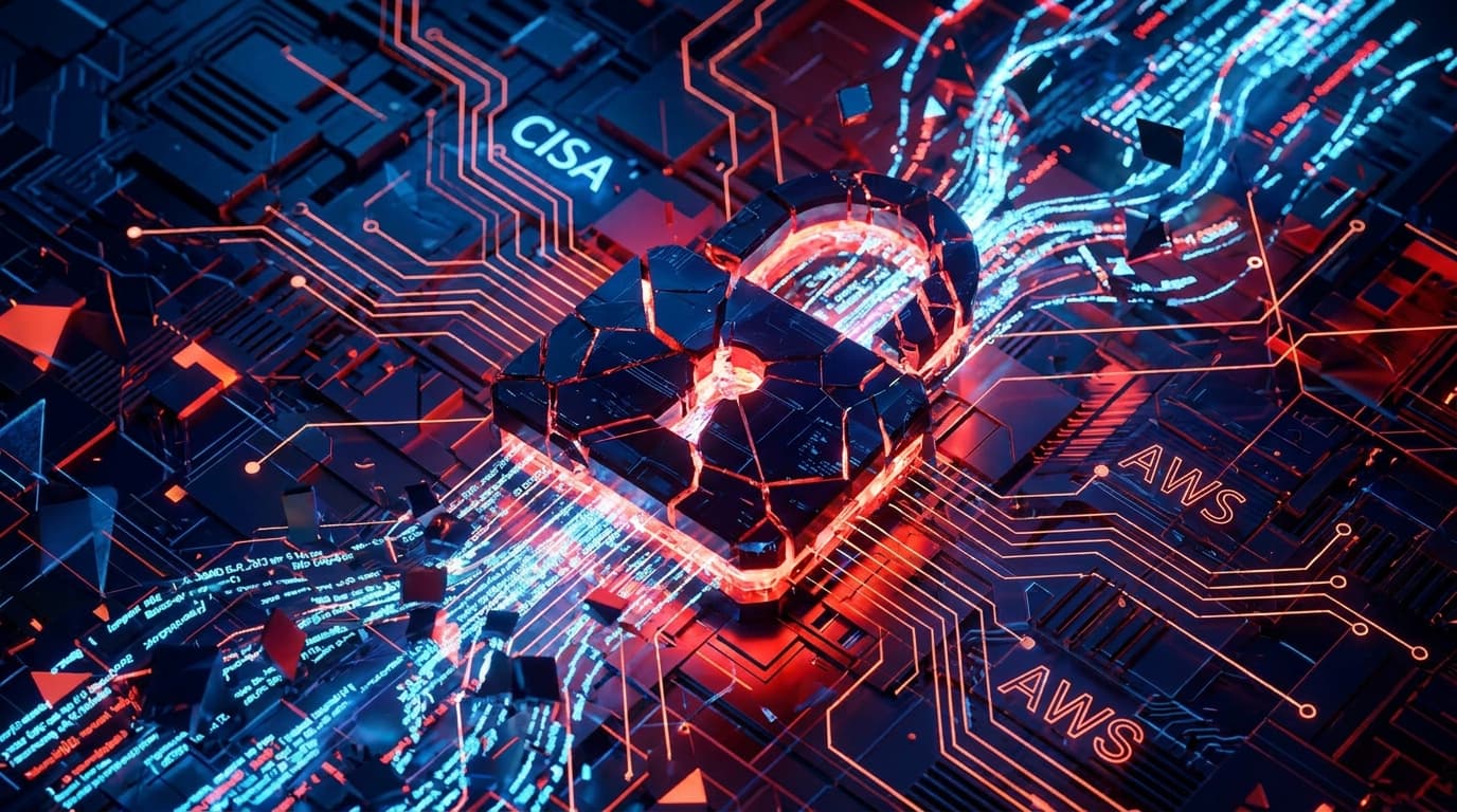 Abstract representation of a cybersecurity breach involving CISA and AWS GovCloud keys.