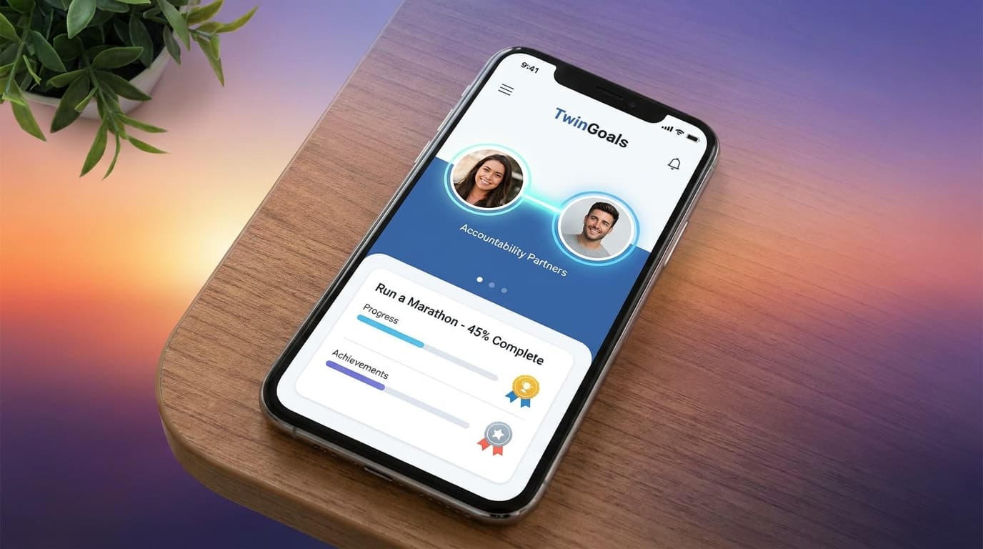 A smartphone displaying the Paprclip app, which shows two user profiles connected to represent social accountability in goal tracking.