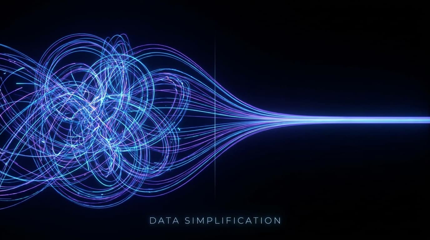 Conceptual image showing tangled data streams being organized into a single, clean pipeline, representing schema consolidation.