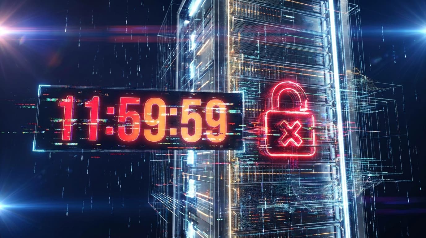 Abstract image of a digital clock counting down from 12 hours, representing a new cybersecurity patching deadline for server vulnerabilities.