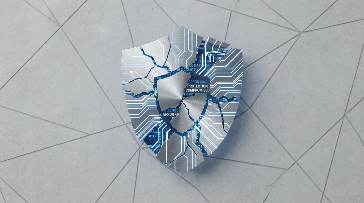 A cracked digital shield, representing the legal challenge to Section 230 which protects online platforms.