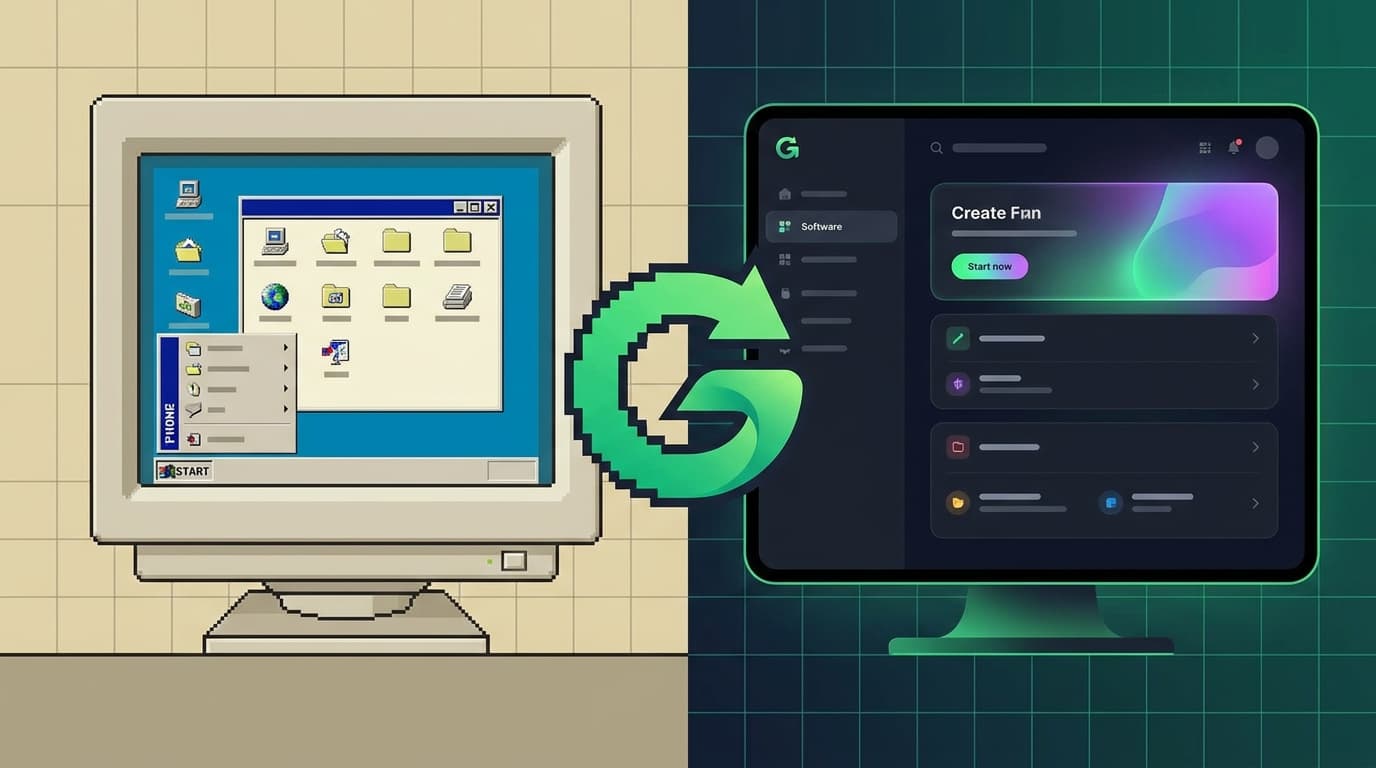 An illustration showing the transition from the old Nvidia Control Panel interface to a new, modern application.