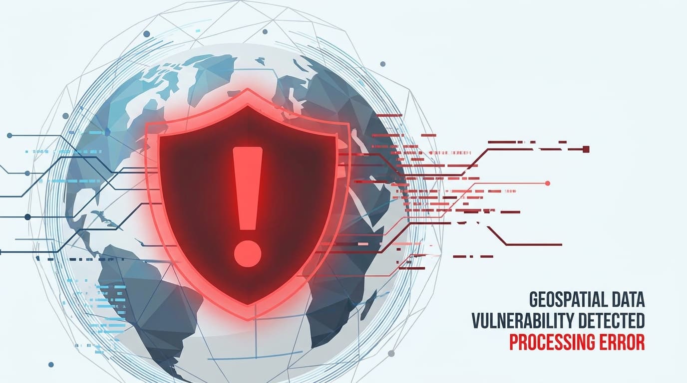 A red alert icon on a digital world map, symbolizing a security flaw in the GDAL geospatial library.