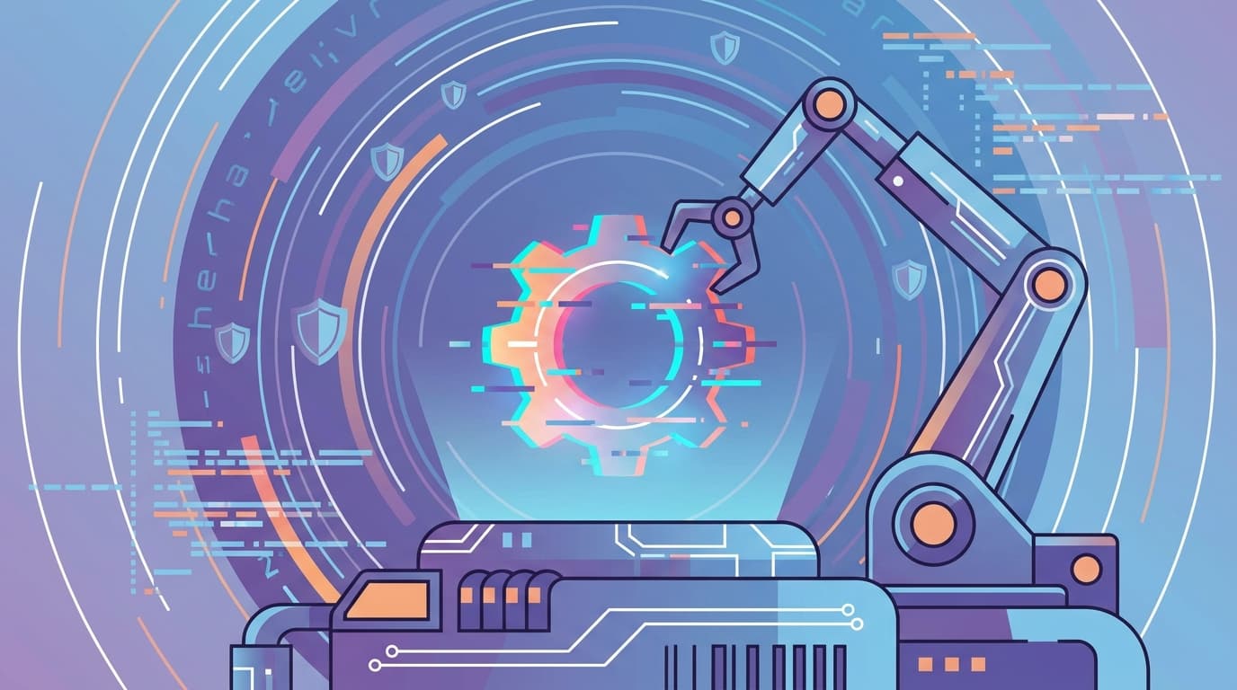 Abstract representation of a faulty software patch rollback, with a broken gear being removed from a system.