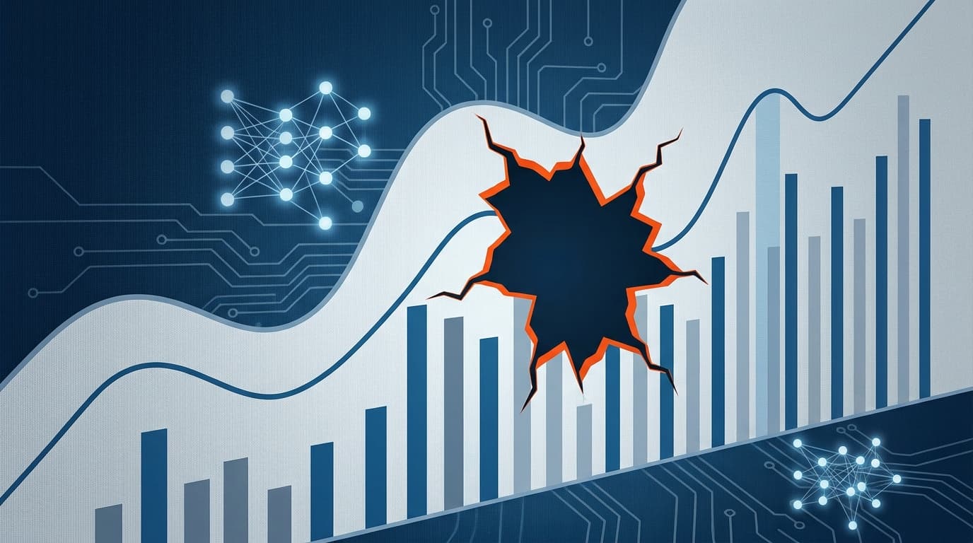Abstract image showing a financial chart with a hole in it, symbolizing the FinOps blind spot in measuring secure AI GPU utilization.