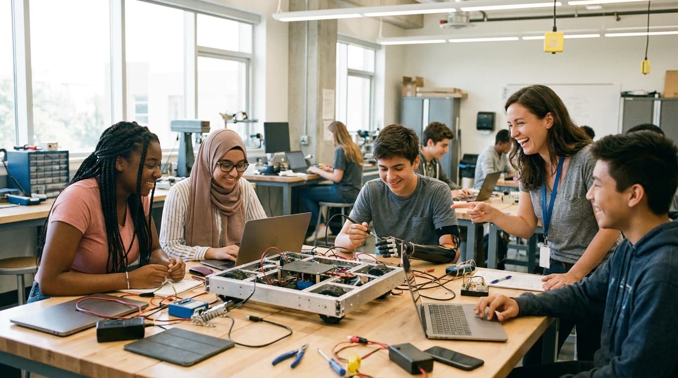 Students working on an engineering project as part of the IEEE TryEngineering OnCampus program.