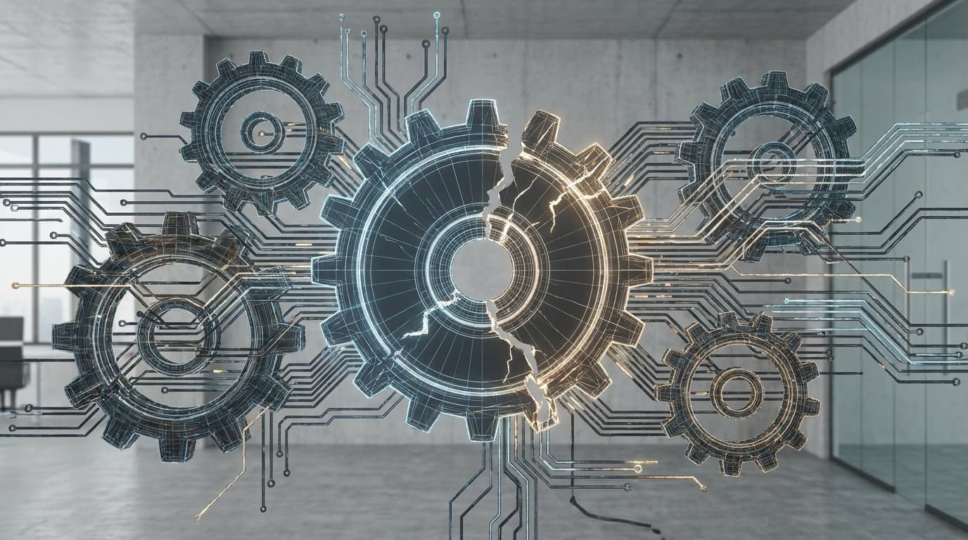 An abstract digital gear, representing a stalled enterprise AI project.