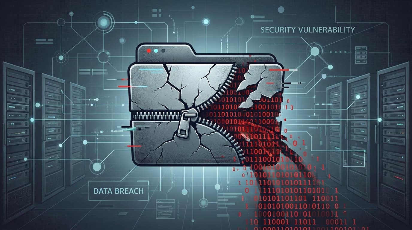 Illustration of a compromised file archive, representing the WinRAR vulnerability exploited by Gamaredon hackers.