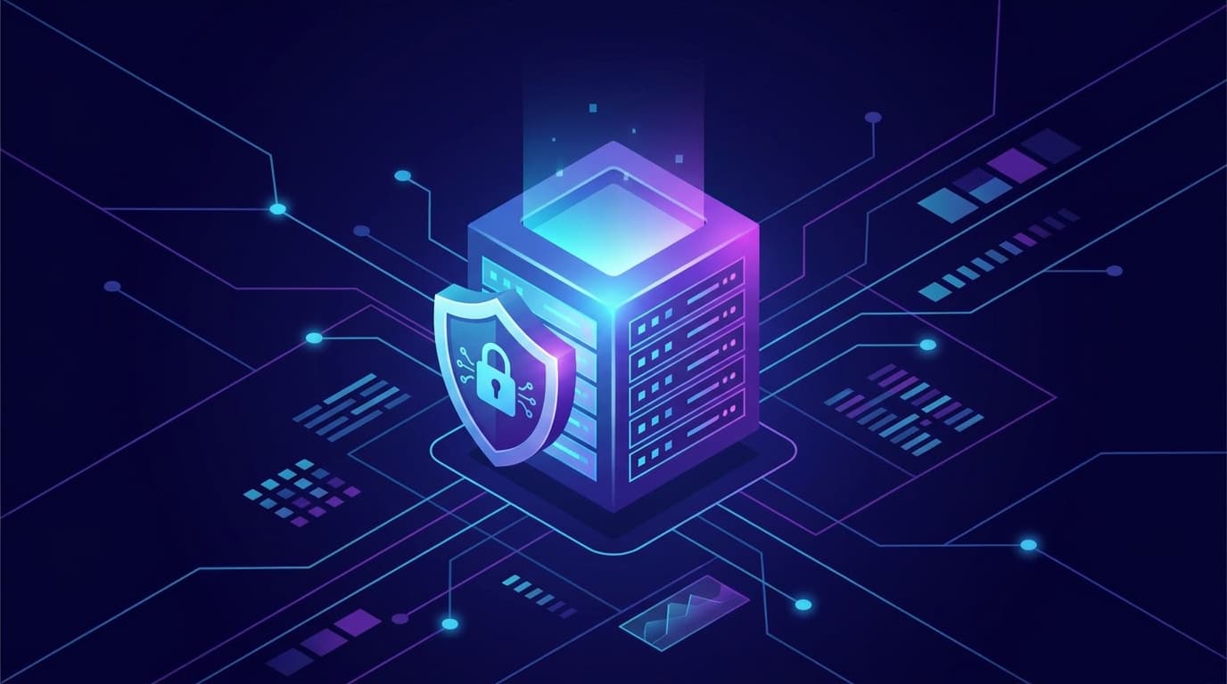 An illustration of a secure database, symbolized by a server icon protected by a digital shield, representing a MySQL security update.