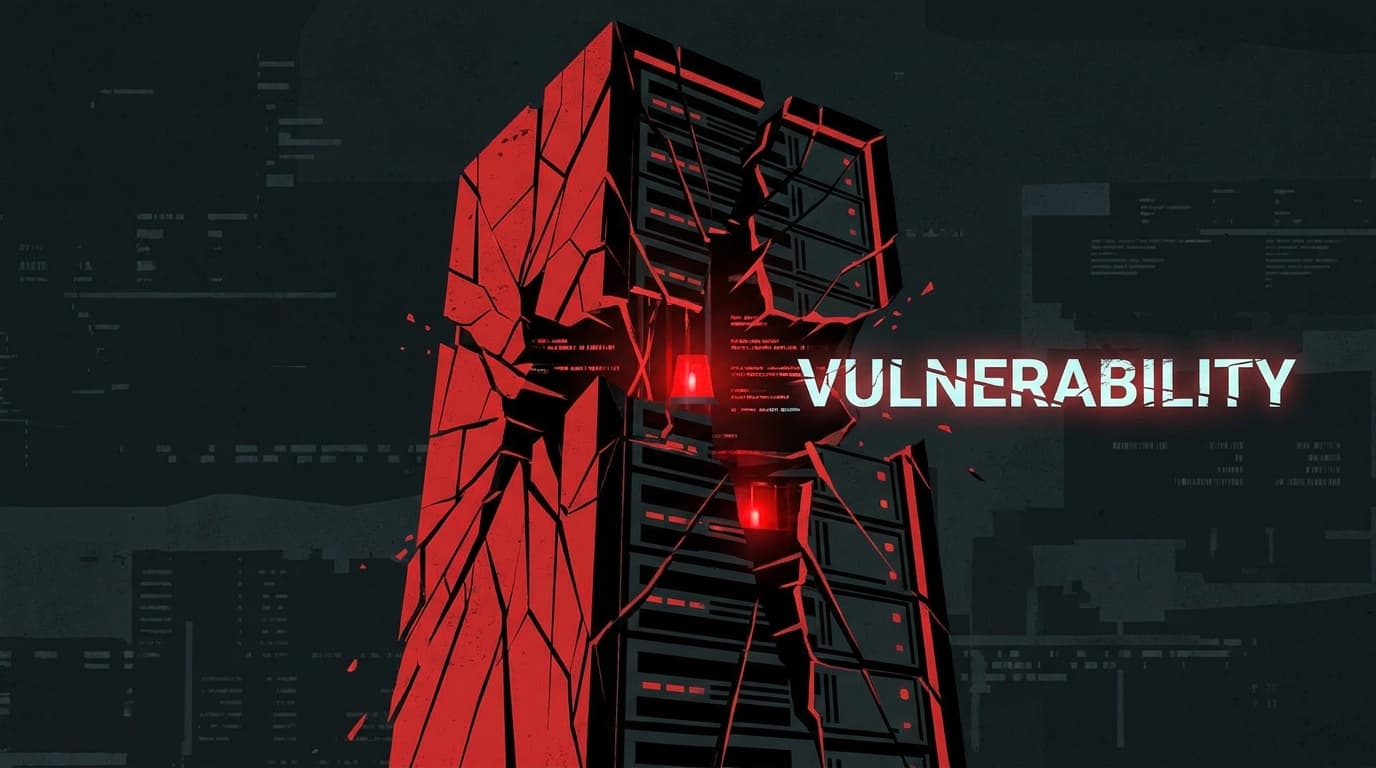 A red warning symbol glowing on a server, representing a critical Oracle WebLogic security vulnerability.