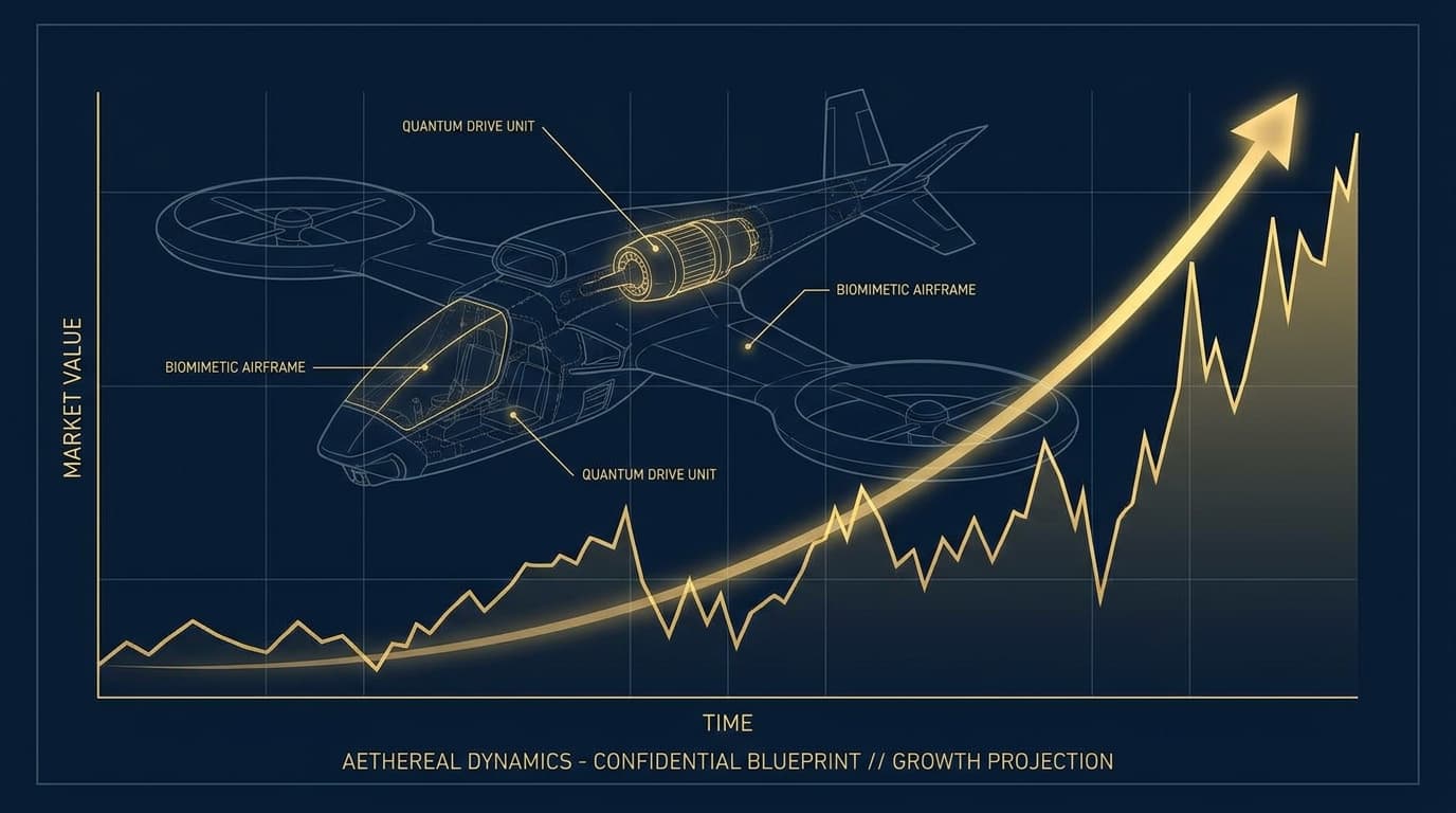 A conceptual image representing the boom in defense technology investment, showing a high-tech blueprint and a rising financial chart.