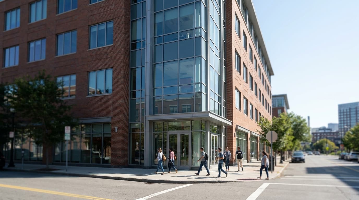 The exterior of a modern HubSpot office building, with its logo visible near the main entrance.