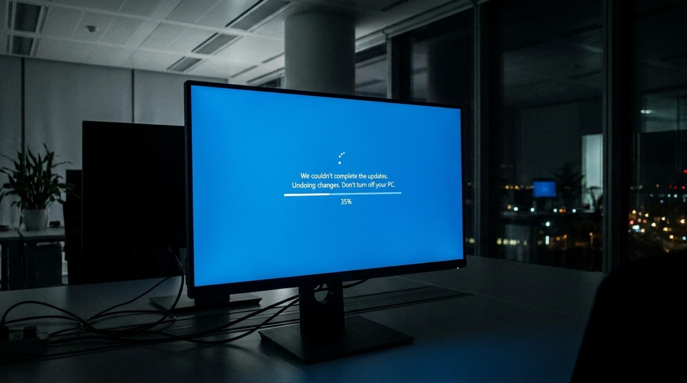 Windows 11 update failing on a computer screen.