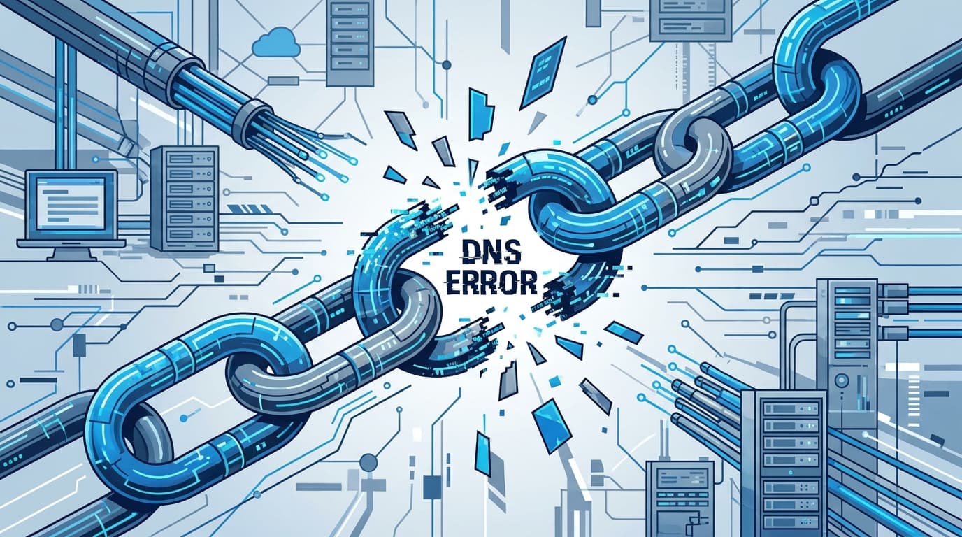 Abstract image of a broken chain link, symbolizing a DNS configuration error.