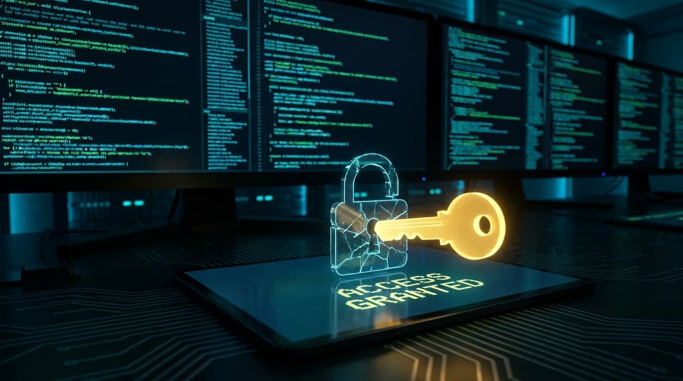A yellow key unlocking a digital padlock, symbolizing the YellowKey exploit bypassing BitLocker security.