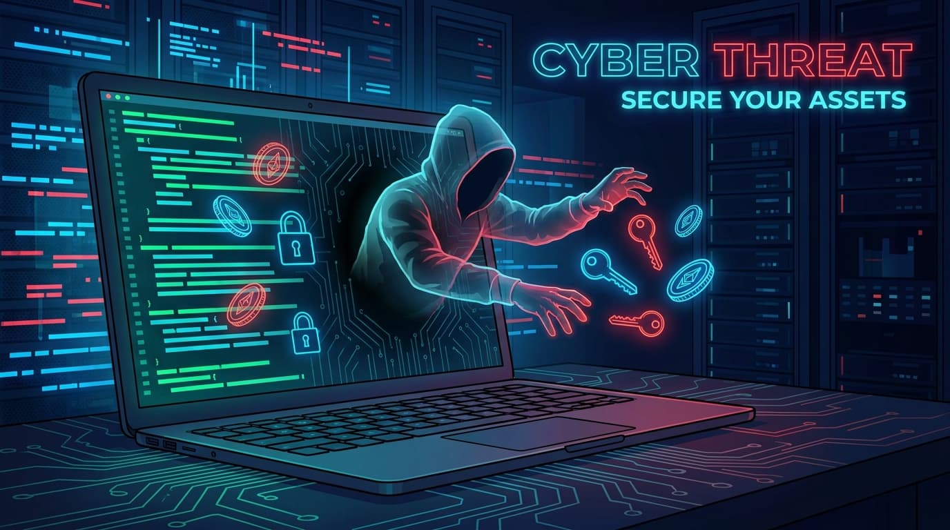 Illustration of a hacker stealing digital keys from a developer's computer, symbolizing supply chain attacks on developer workstations.