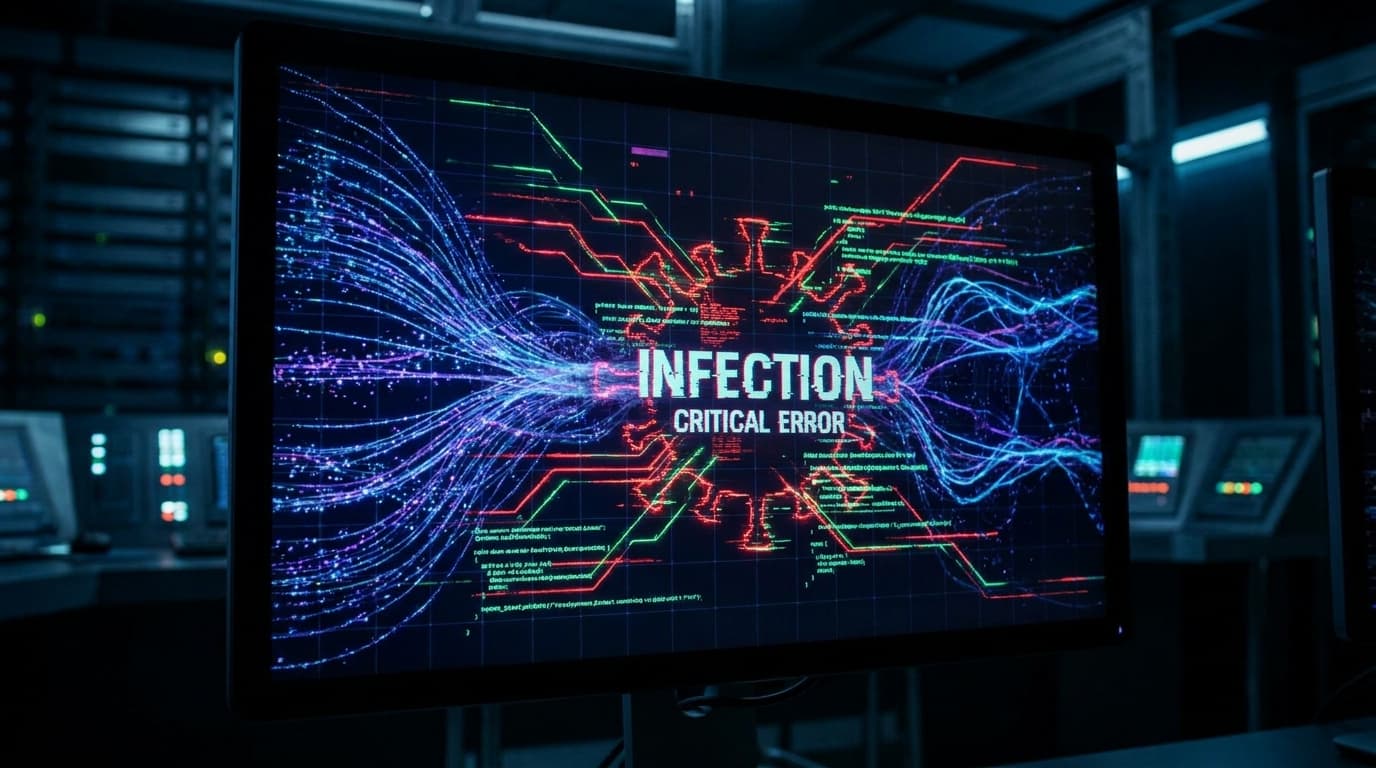 Illustration of malware corrupting a nuclear simulation.