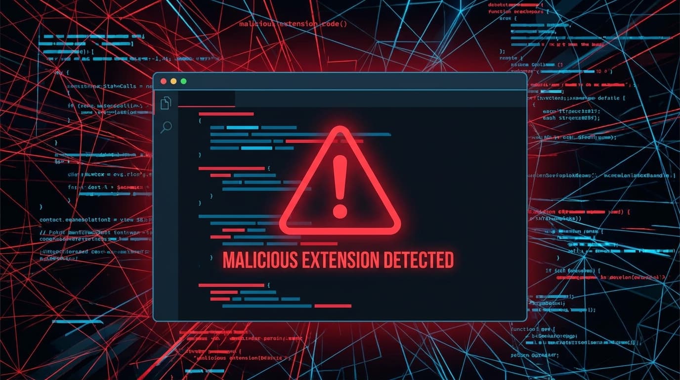 Illustration of a security breach originating from a code editor extension.