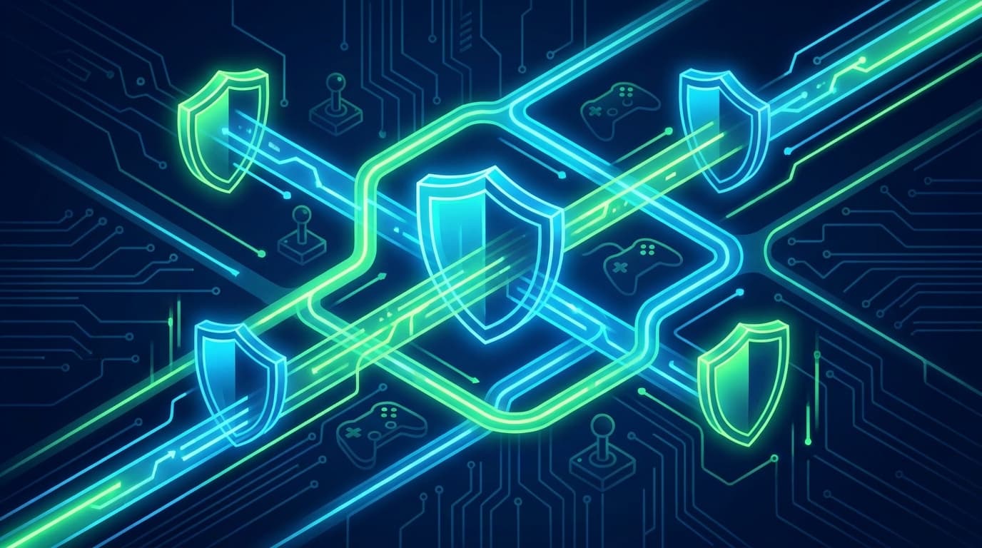 Abstract representation of cybersecurity in the gaming industry.