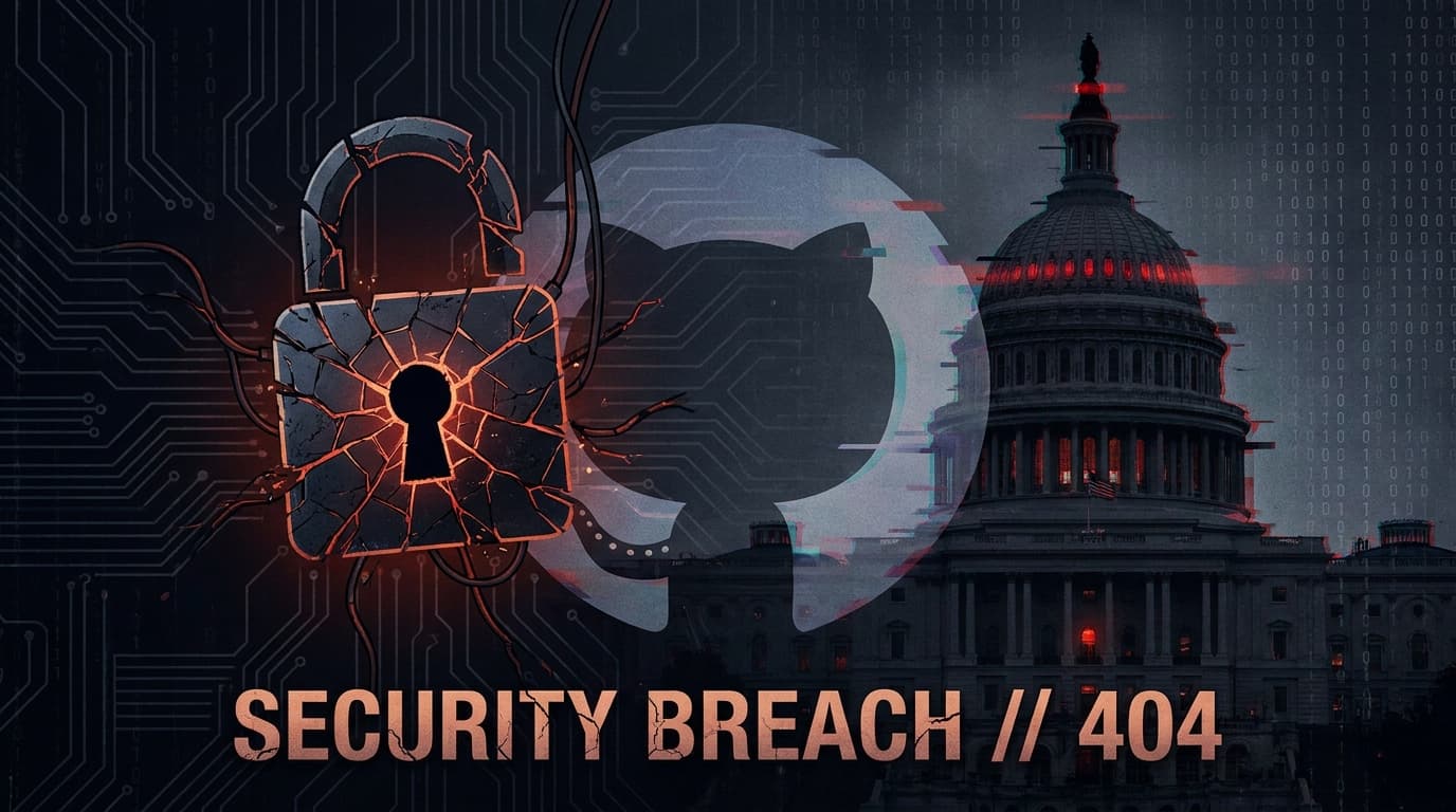 Illustration of a broken lock over the GitHub logo, representing the CISA and GovCloud credential leak.