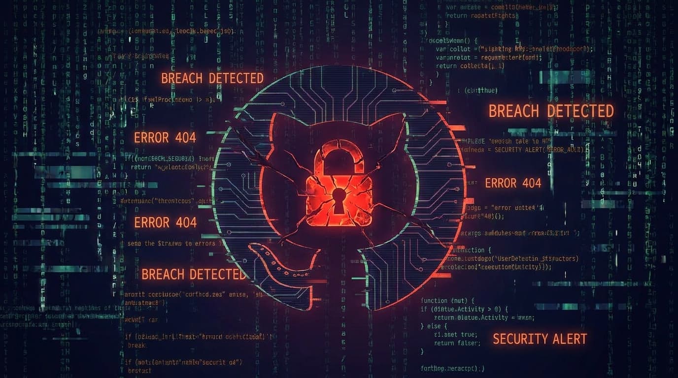 Illustration of a broken lock over the GitHub logo, symbolizing a security breach of CISA credentials.