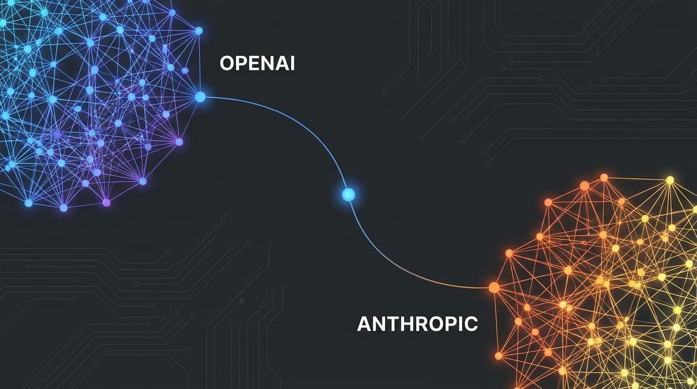 Illustration of a key individual moving between two major AI companies, representing Andrej Karpathy joining Anthropic.