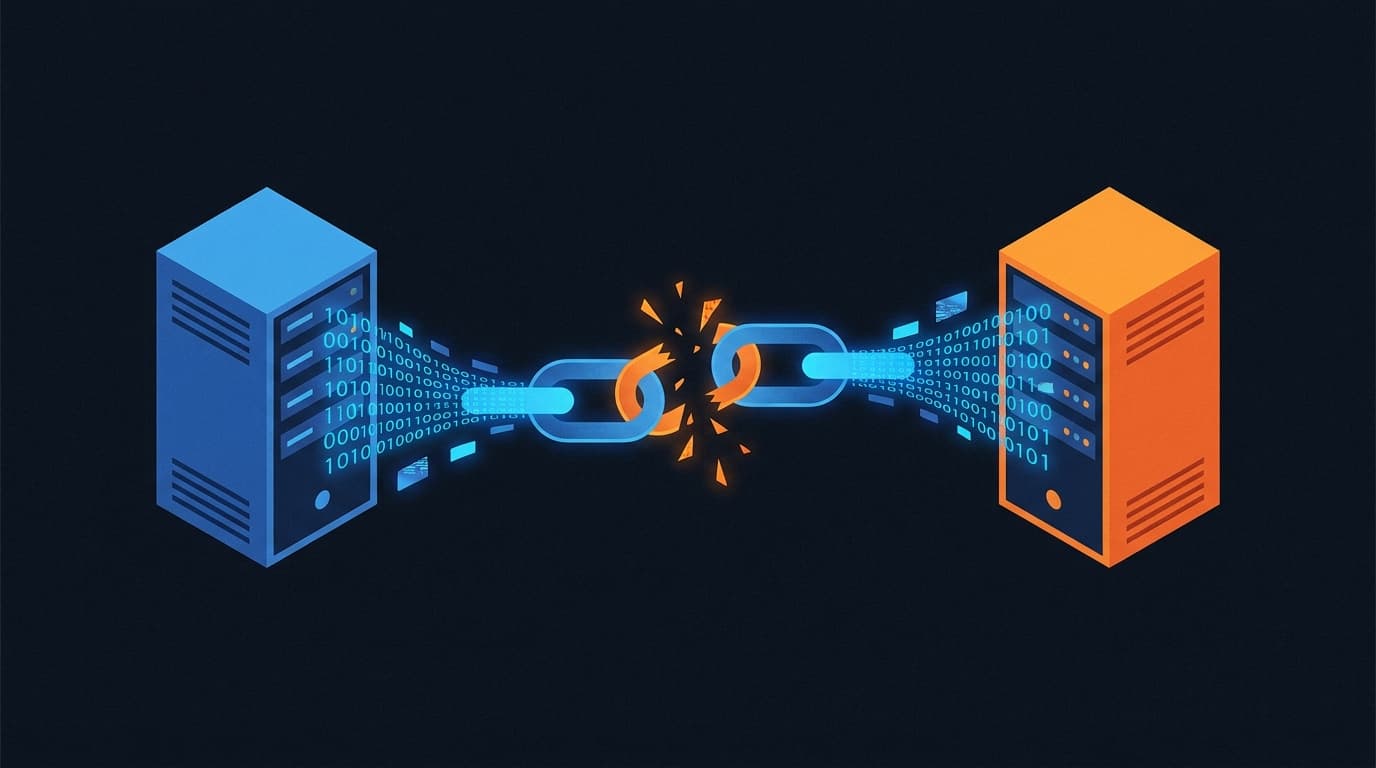 Illustration of a security vulnerability in a data transfer process between two servers.
