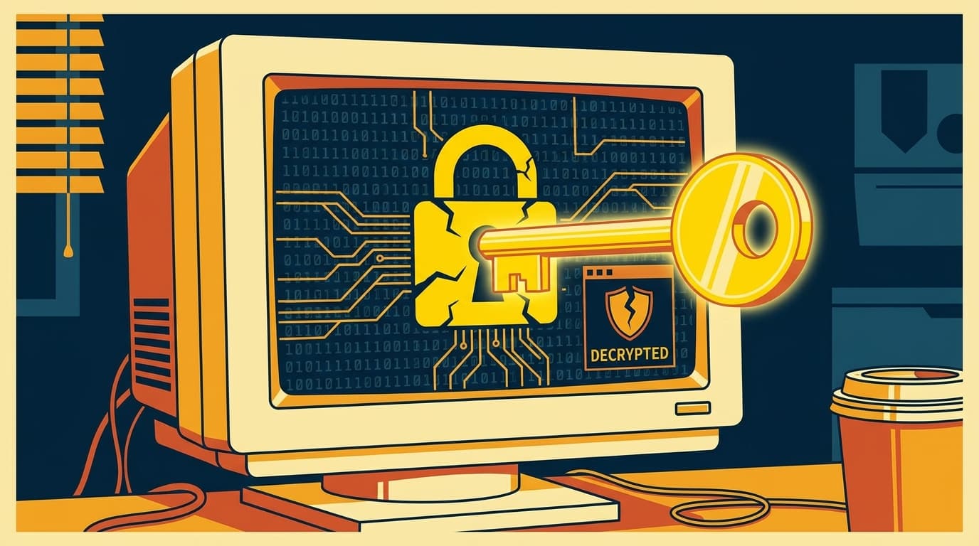 A yellow key symbolizing the 'YellowKey' vulnerability unlocking a digital padlock, representing a bypass of Bitlocker encryption.
