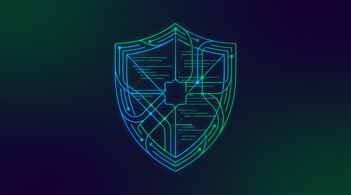 An abstract image of a digital shield protecting a glowing core, representing a secure Linux kernel.