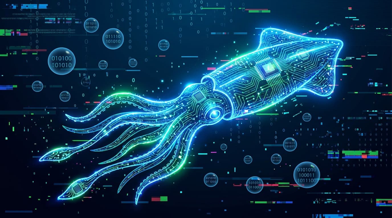 An abstract image of a squid composed of digital circuit patterns, symbolizing the intersection of technology and a security community forum.