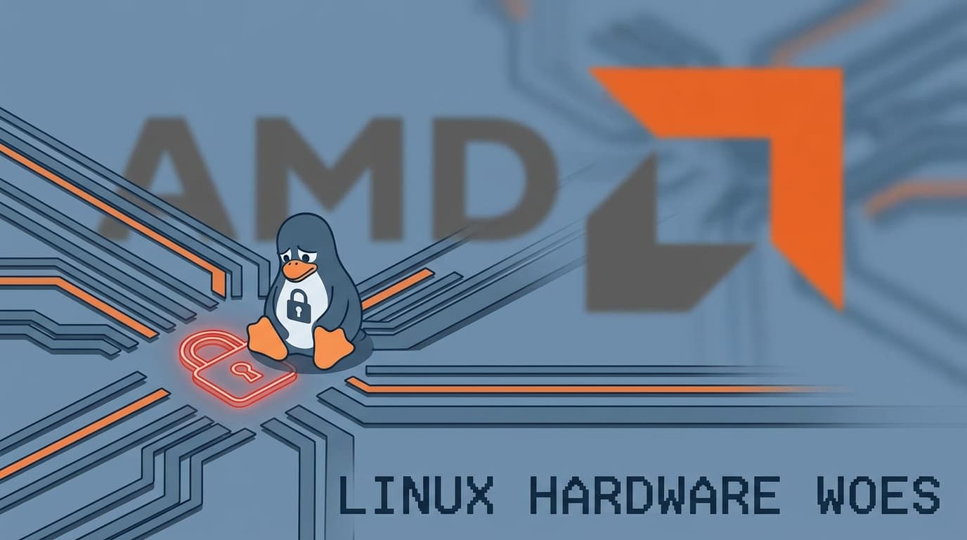 Illustration of a circuit board with the Linux penguin mascot, symbolizing AMD dropping Linux support for its free FPGA tool.