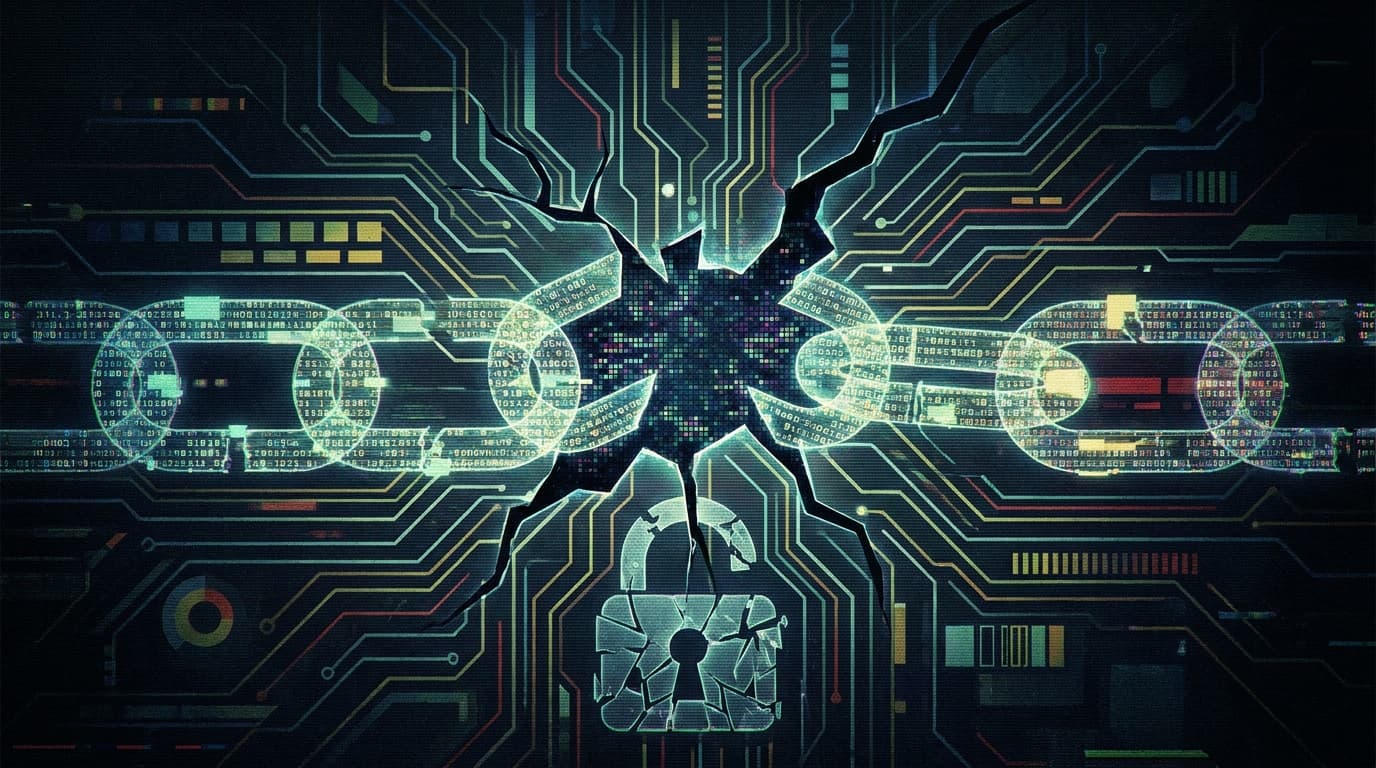 Abstract visualization of a security vulnerability in the Linux kernel on Google Cloud Platform.