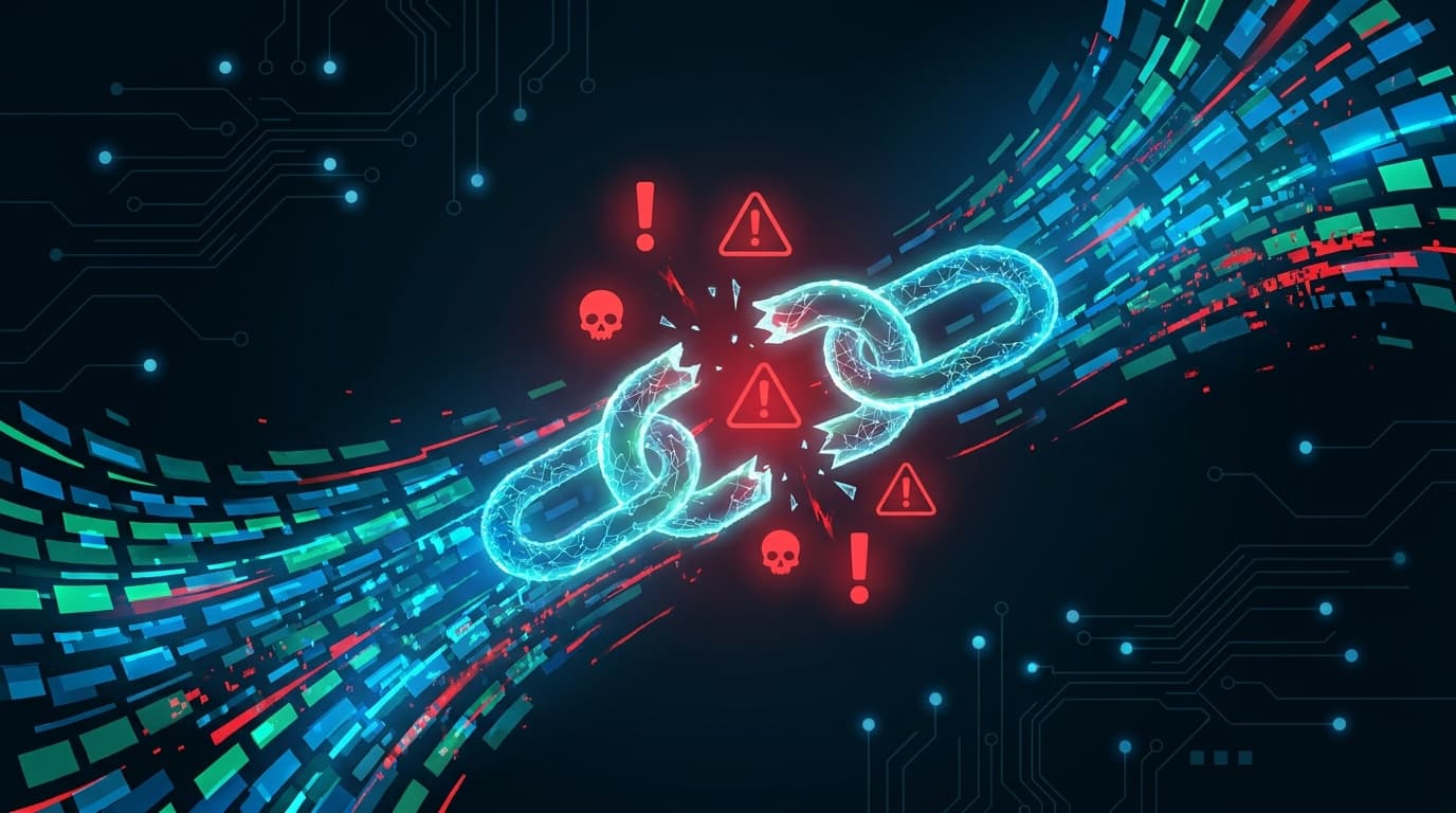 Abstract image of a broken digital chain, symbolizing a security vulnerability in the libssh2 library.