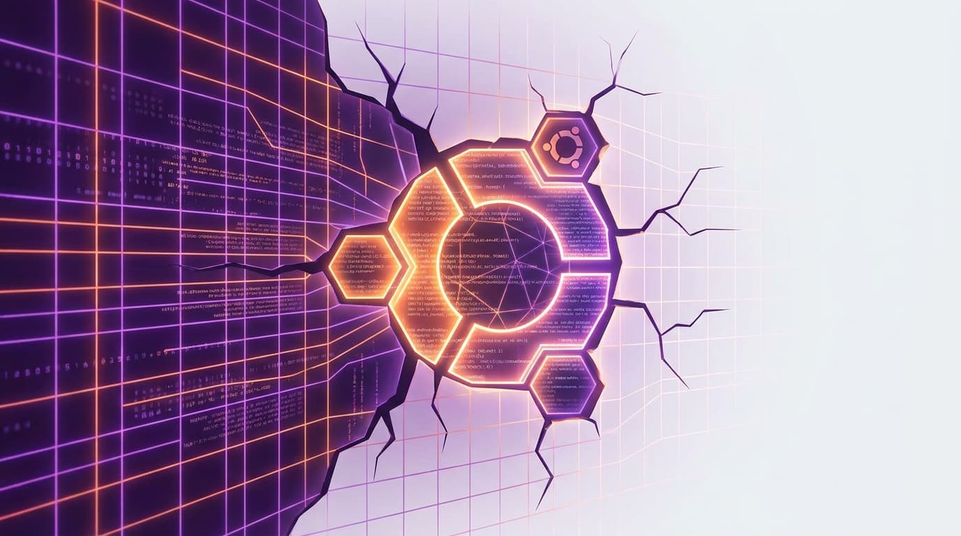 An abstract representation of a security vulnerability being patched on a computer system, symbolizing the Ubuntu OpenCC update.