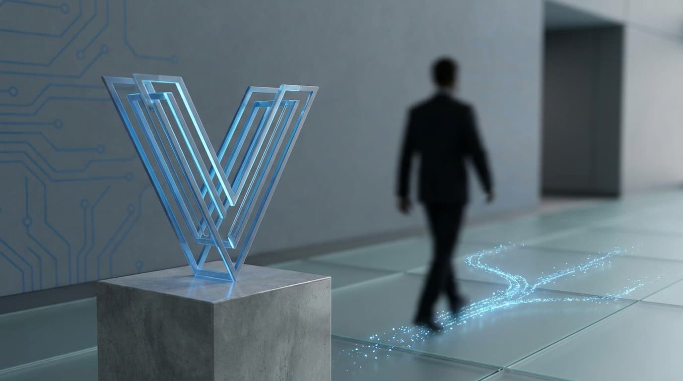 Abstract representation of a CEO transition, with a figure leaving a company logo, symbolizing a change in leadership at Dropbox.
