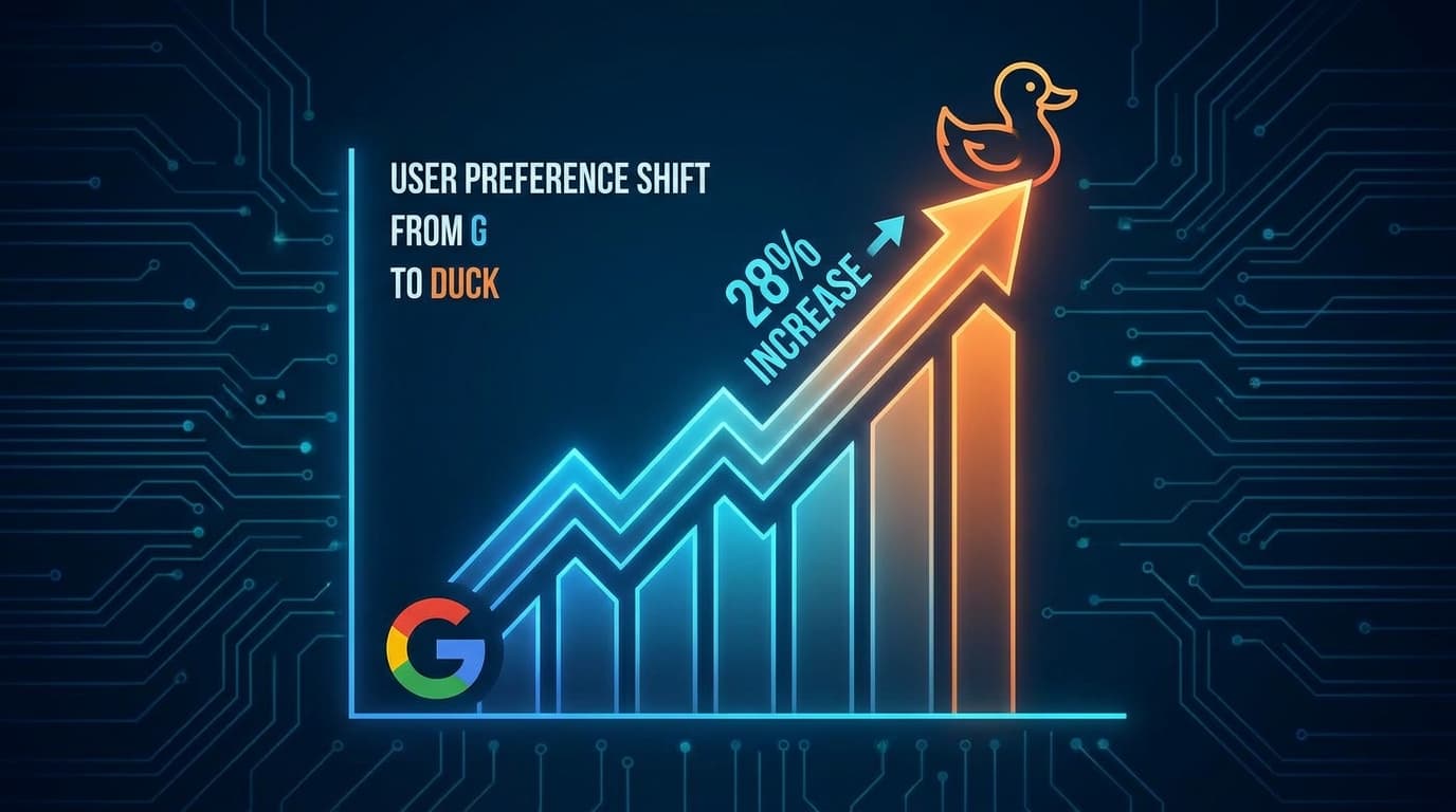 Graph showing a sharp increase in traffic for DuckDuckGo following the launch of Google's AI search features.
