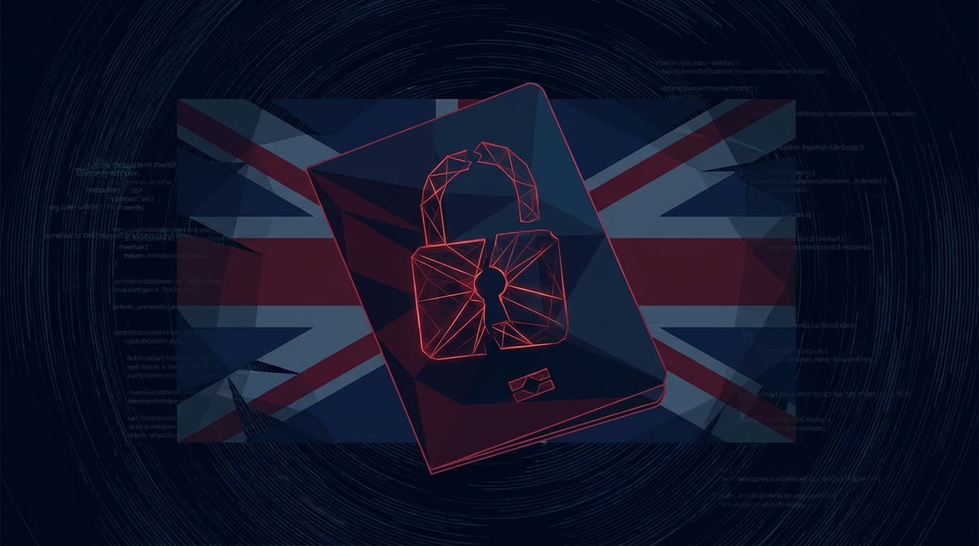 Abstract image of a passport with a broken lock, symbolizing a data breach of UK visa applicant information.