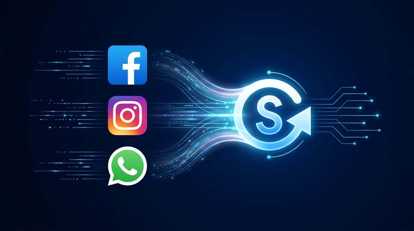 Abstract representation of Meta's new subscription model, with social media icons merging into a single payment symbol.